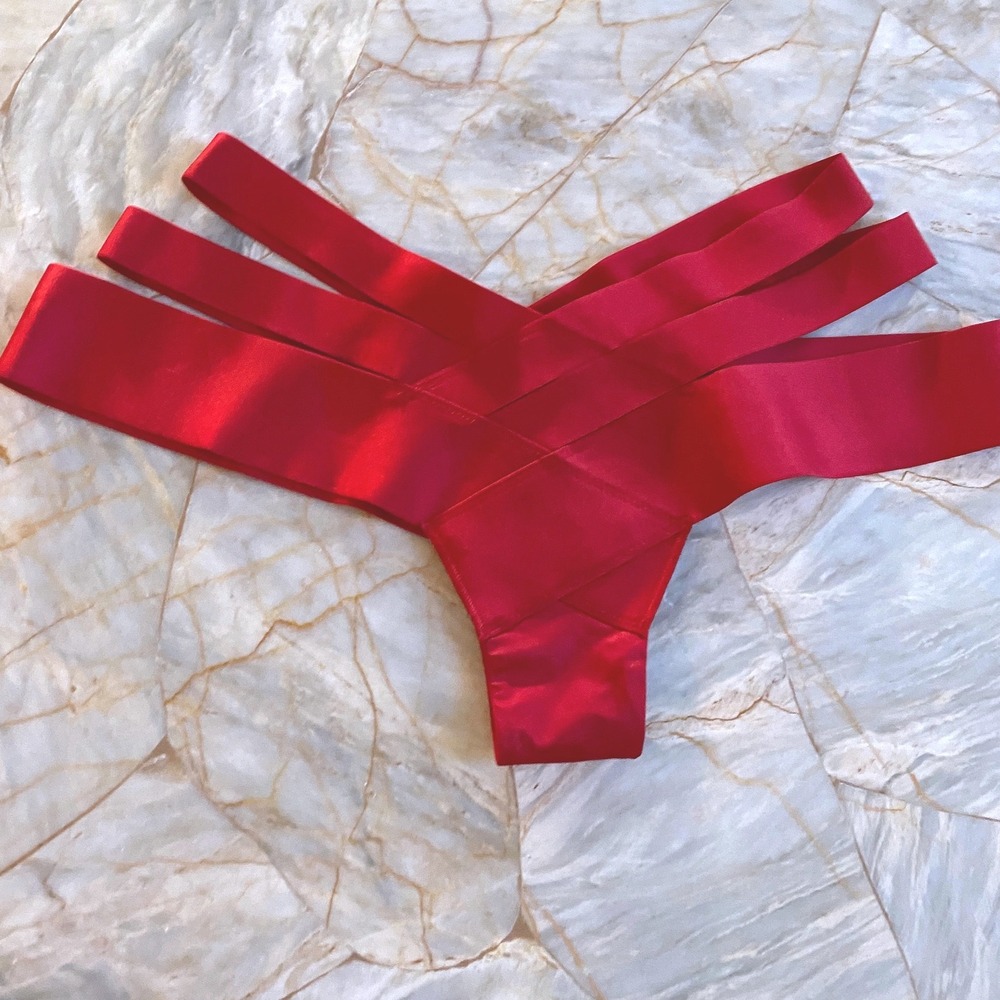 Victorias Secret Very Sexy Red Strappy Satin Cheeky Panty Small NEW
